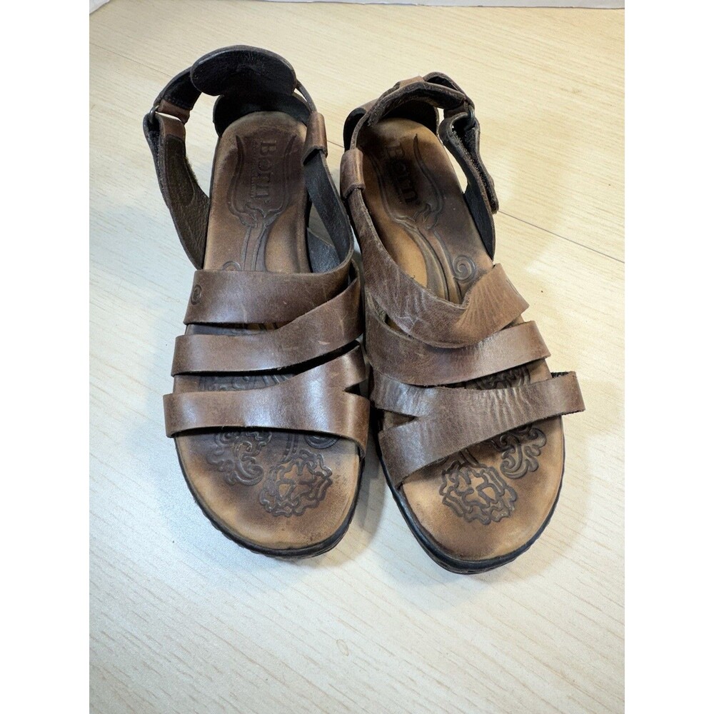 Born Kates Sandals Sz 7/38 Brown Leather Wedge Comfort Slingback Shoe - Picture 1 of 6